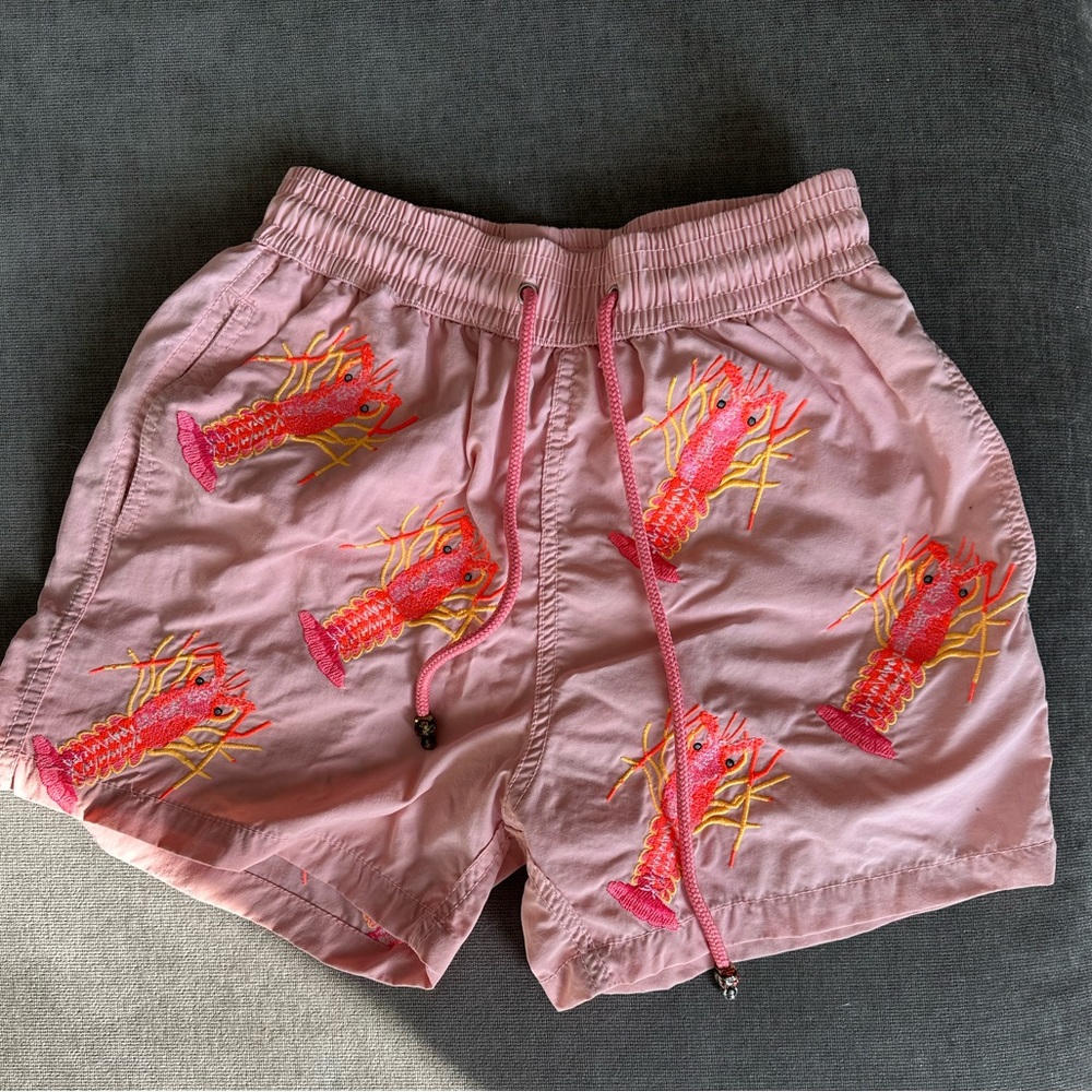 Les Canabiers Pink Embroidered Lobster Swim Trunks Small (rare color, ret. $336)